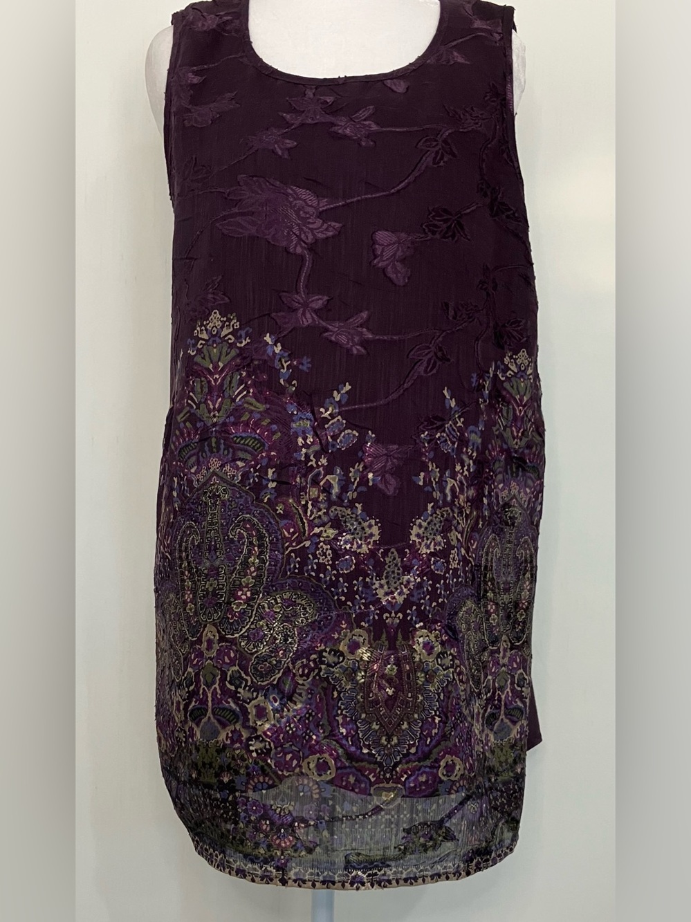Coldwater Creek Embroidered Top XL Purple Sleeveless Floral Lace Cottage Garden